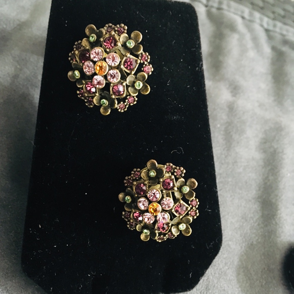 LaVintage Antique Gold Brass Earring -Pick Clip On or Pierced
